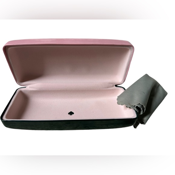kate spade ♠️ Hard Shell Eyeglass Sunglass Case Pink & Hunter Green Lens Cloth - Picture 3 of 7